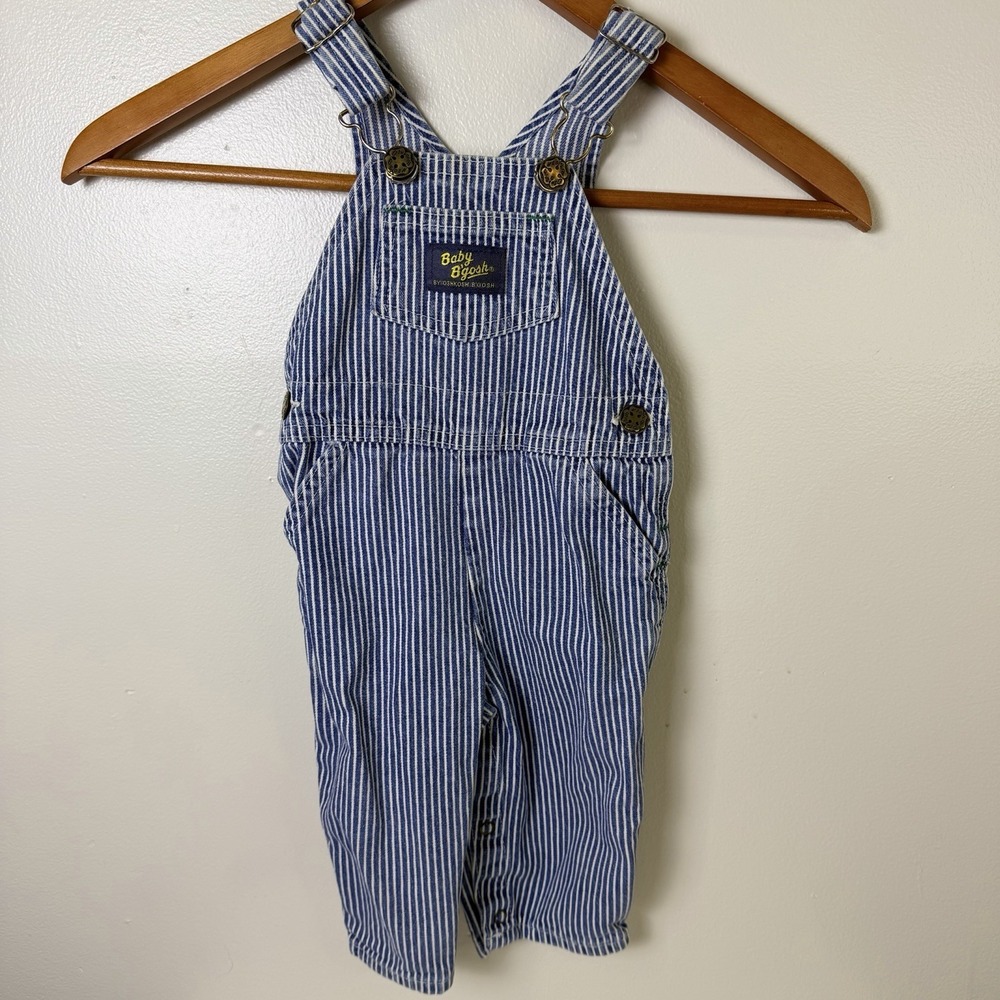 Vintage OshKosh B'gosh Baby Toddler 12 Months Blue White Striped Cotton Overalls